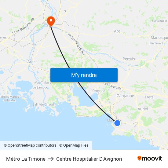 Métro La Timone to Centre Hospitalier D'Avignon map