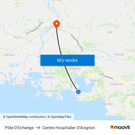 Pôle D'Echange to Centre Hospitalier D'Avignon map