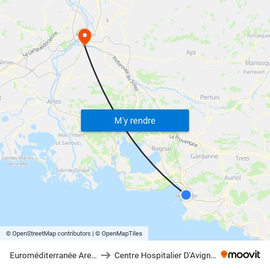 Euroméditerranée Arenc to Centre Hospitalier D'Avignon map