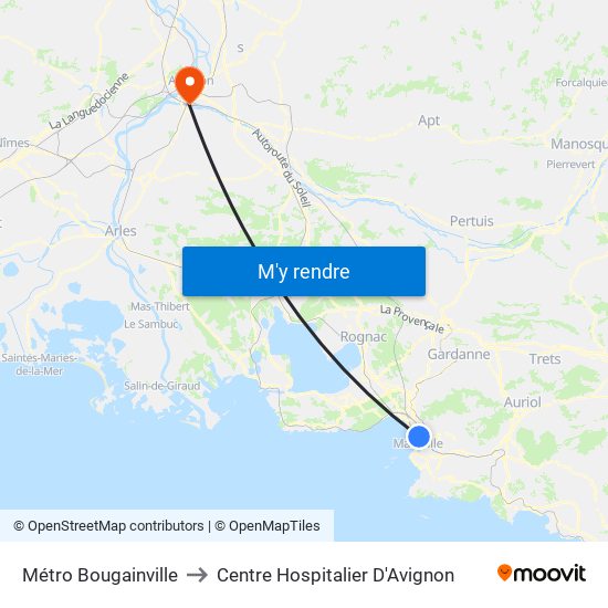Métro Bougainville to Centre Hospitalier D'Avignon map