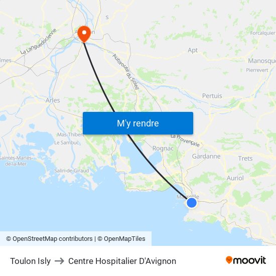 Toulon Isly to Centre Hospitalier D'Avignon map