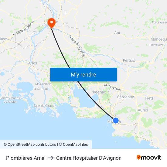 Plombières Arnal to Centre Hospitalier D'Avignon map