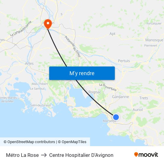 Métro La Rose to Centre Hospitalier D'Avignon map