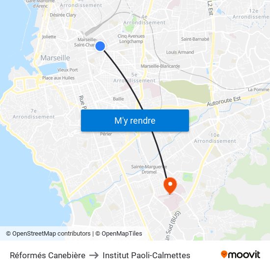 Réformés Canebière to Institut Paoli-Calmettes map