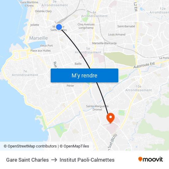 Gare Saint Charles to Institut Paoli-Calmettes map