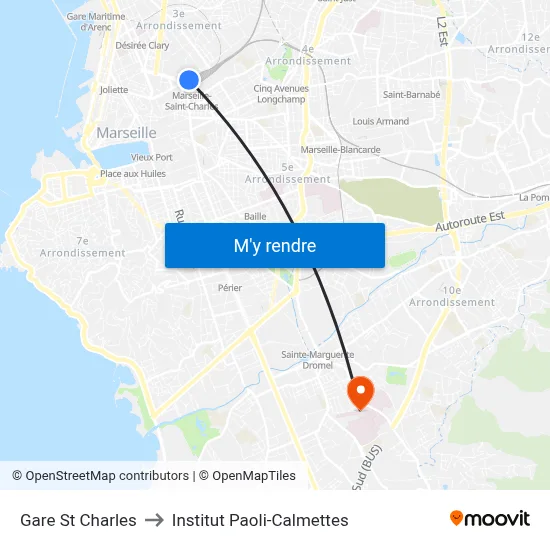 Gare St Charles to Institut Paoli-Calmettes map