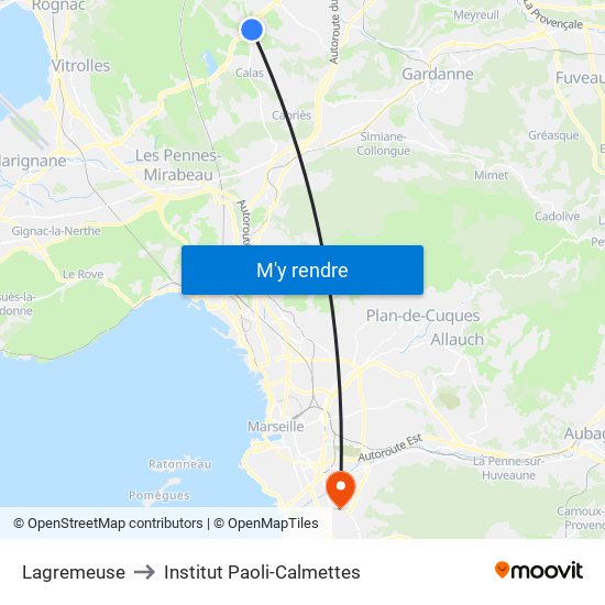 Lagremeuse to Institut Paoli-Calmettes map