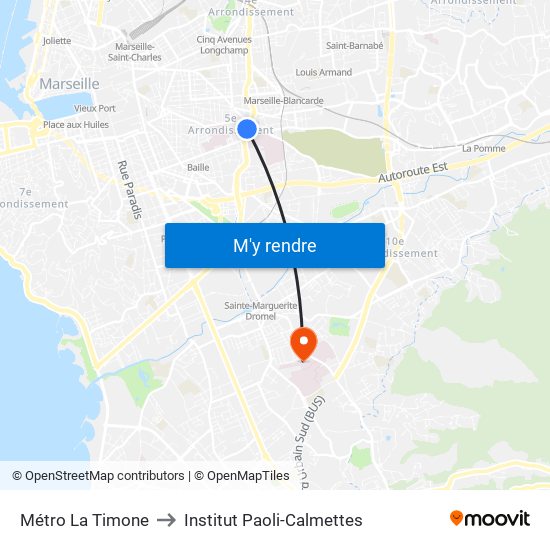 Métro La Timone to Institut Paoli-Calmettes map