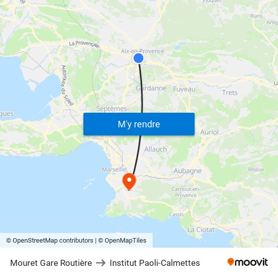Mouret Gare Routière to Institut Paoli-Calmettes map