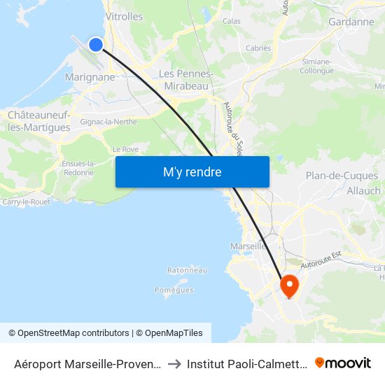 Aéroport Marseille-Provence to Institut Paoli-Calmettes map