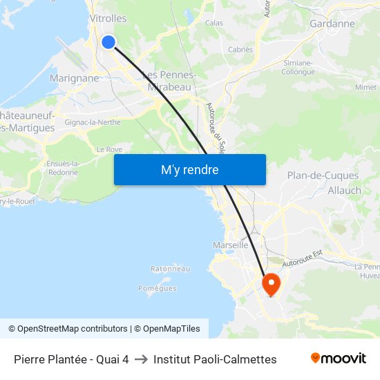 Pierre Plantée - Quai 4 to Institut Paoli-Calmettes map