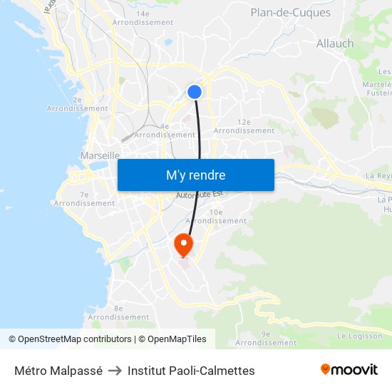 Métro Malpassé to Institut Paoli-Calmettes map