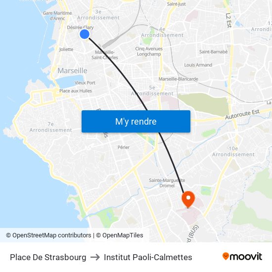 Place De Strasbourg to Institut Paoli-Calmettes map