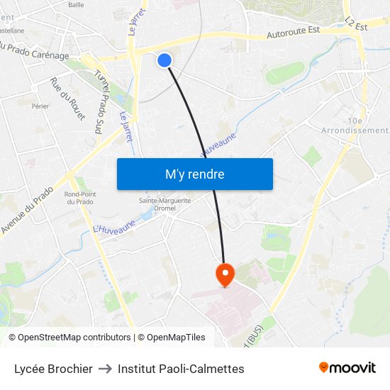 Lycée Brochier to Institut Paoli-Calmettes map