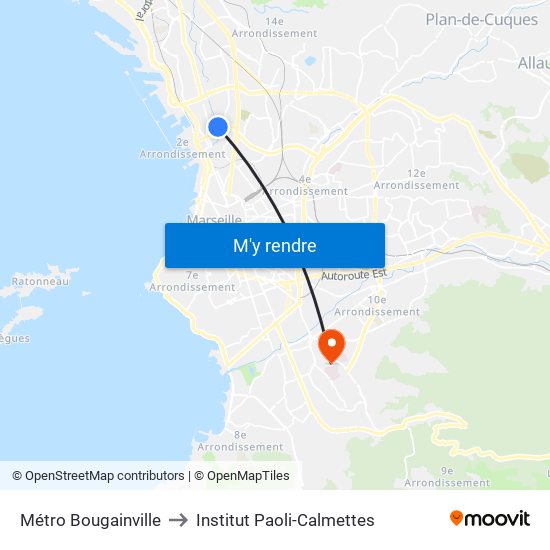 Métro Bougainville to Institut Paoli-Calmettes map