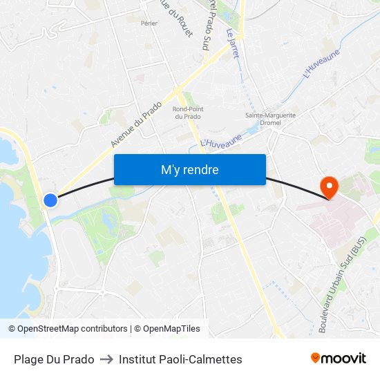 Plage Du Prado to Institut Paoli-Calmettes map