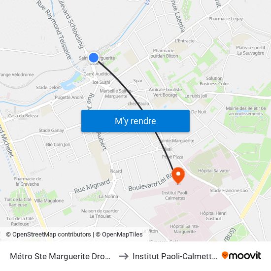 Métro Ste Marguerite Dromel to Institut Paoli-Calmettes map