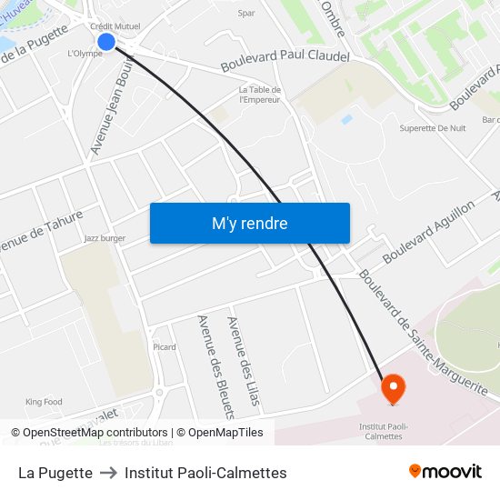 La Pugette to Institut Paoli-Calmettes map