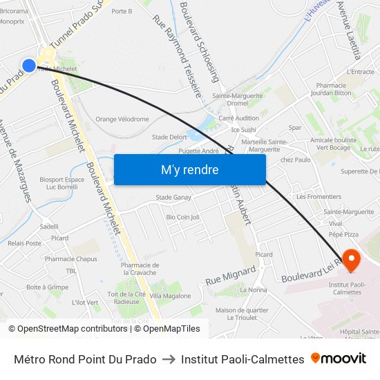 Métro Rond Point Du Prado to Institut Paoli-Calmettes map