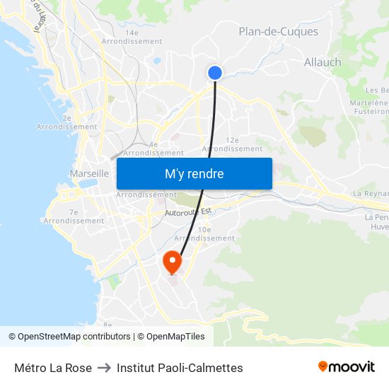 Métro La Rose to Institut Paoli-Calmettes map