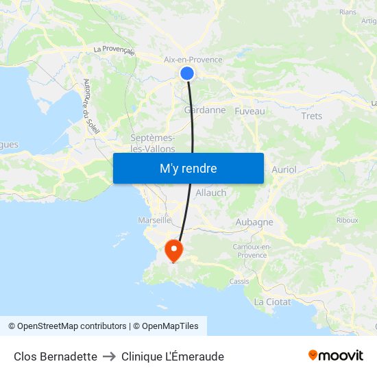 Clos Bernadette to Clinique L'Émeraude map