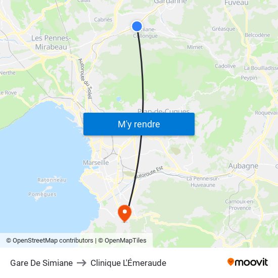 Gare De Simiane to Clinique L'Émeraude map