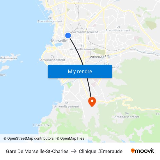 Gare De Marseille-St-Charles to Clinique L'Émeraude map