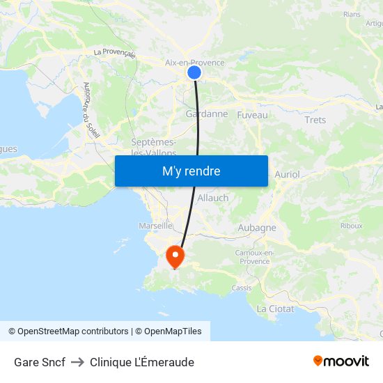 Gare Sncf to Clinique L'Émeraude map