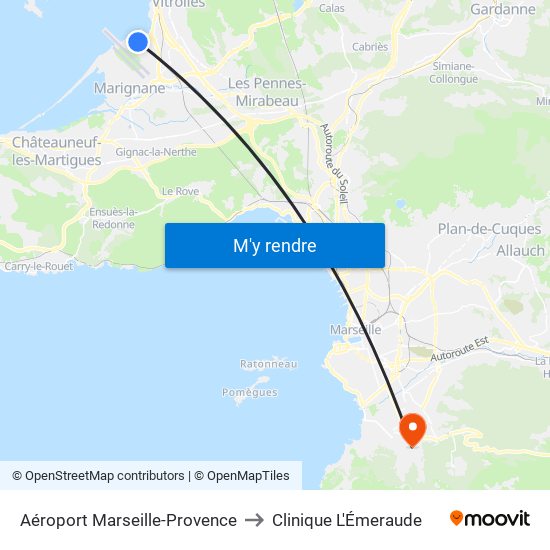 Aéroport Marseille-Provence to Clinique L'Émeraude map