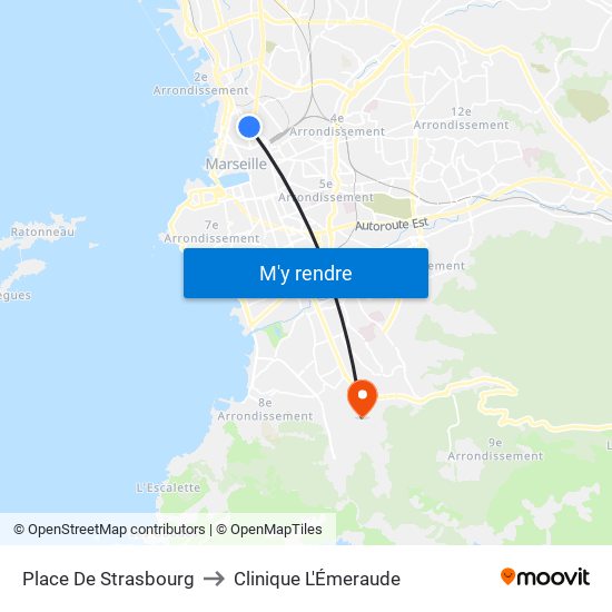 Place De Strasbourg to Clinique L'Émeraude map