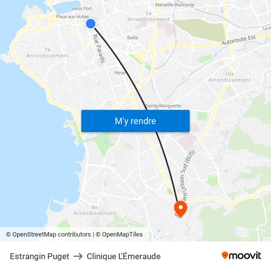 Estrangin Puget to Clinique L'Émeraude map