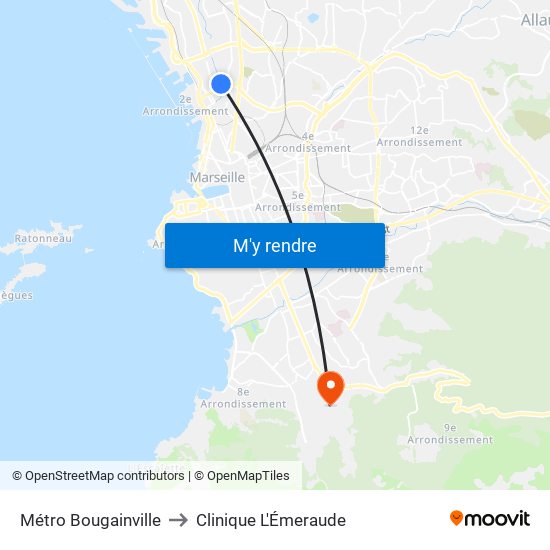 Métro Bougainville to Clinique L'Émeraude map