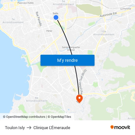 Toulon Isly to Clinique L'Émeraude map