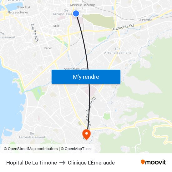 Hôpital De La Timone to Clinique L'Émeraude map
