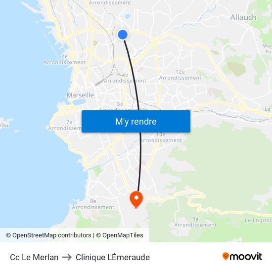 Cc Le Merlan to Clinique L'Émeraude map