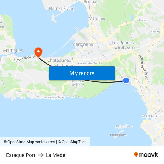 Estaque Port to La Mède map