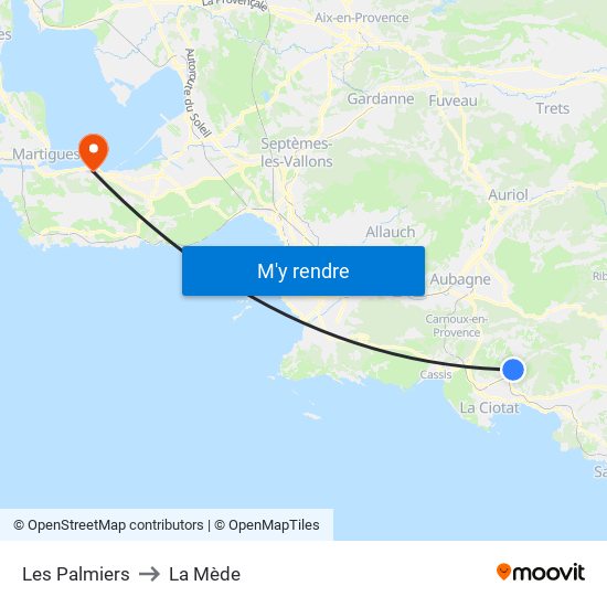 Les Palmiers to La Mède map
