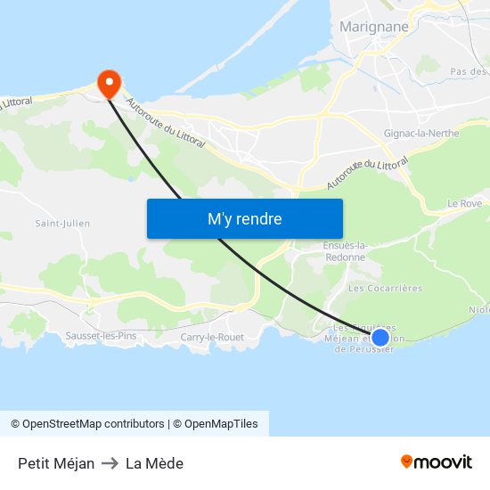 Petit Méjan to La Mède map