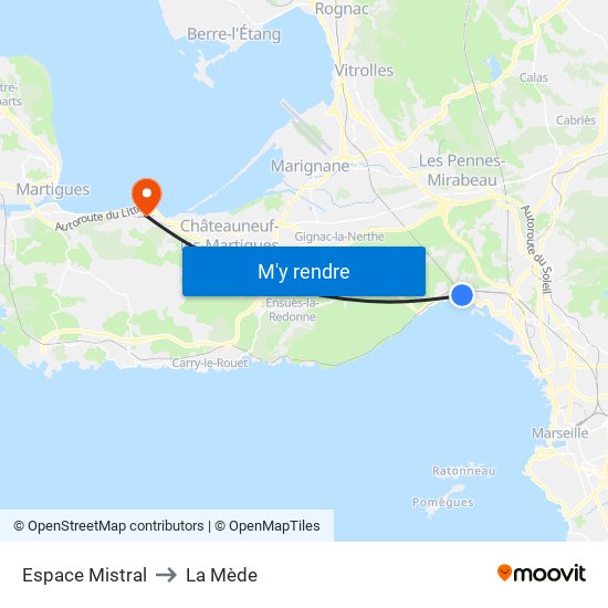 Espace Mistral to La Mède map
