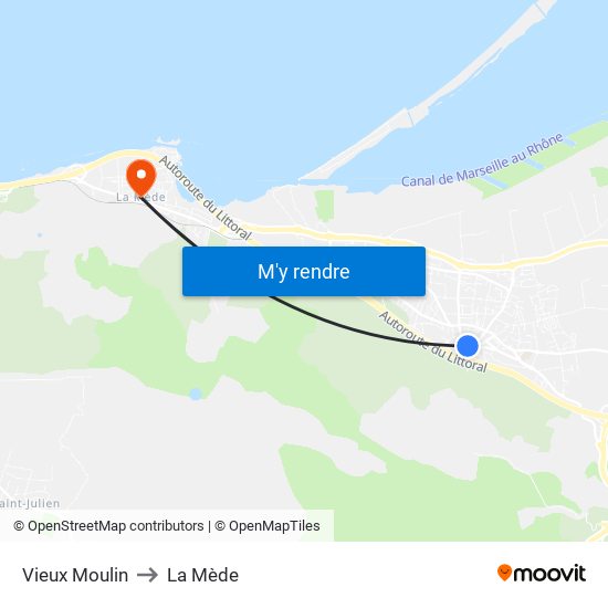 Vieux Moulin to La Mède map