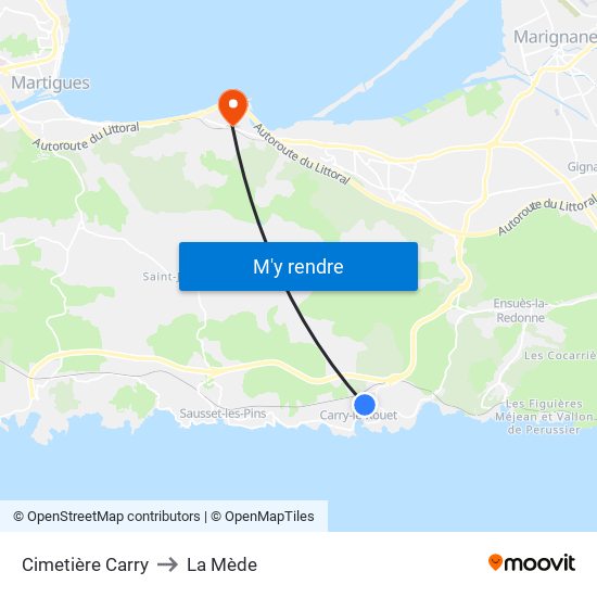 Cimetière Carry to La Mède map