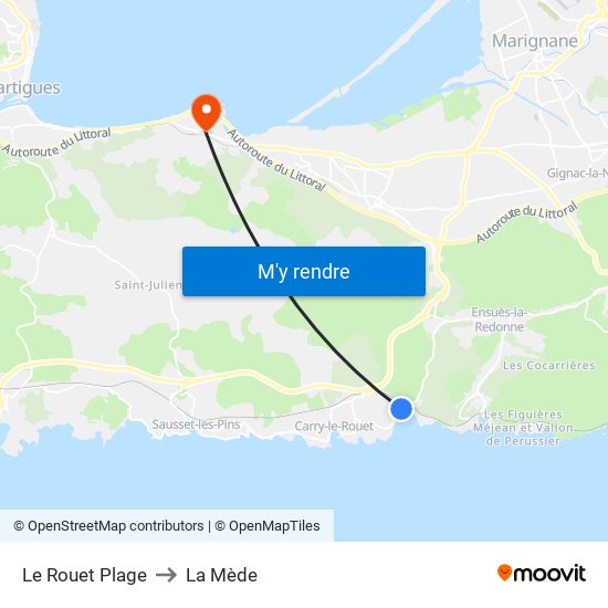 Le Rouet Plage to La Mède map