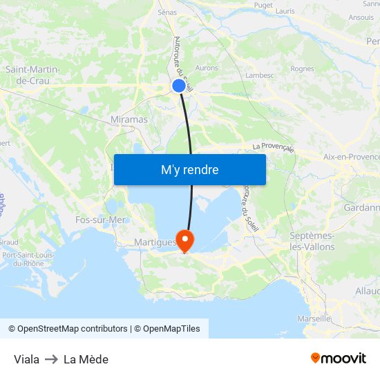 Viala to La Mède map