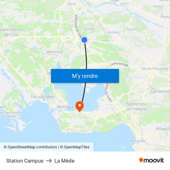 Station Campus to La Mède map