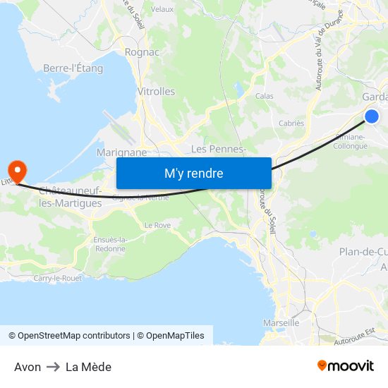 Avon to La Mède map