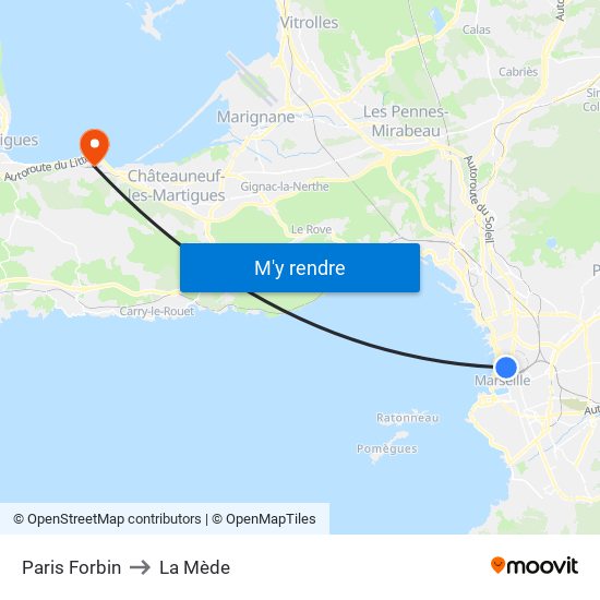 Paris Forbin to La Mède map