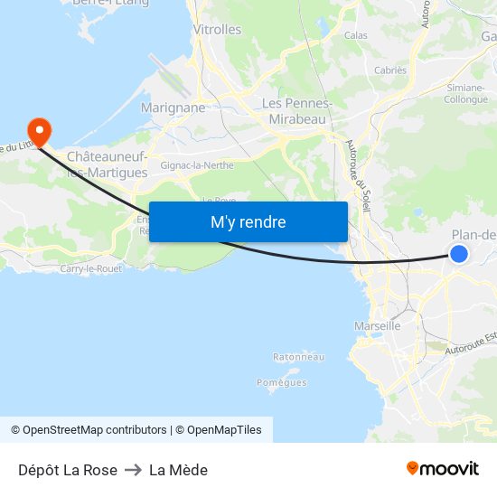 Dépôt La Rose to La Mède map