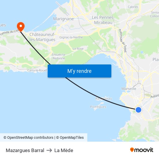 Mazargues Barral to La Mède map