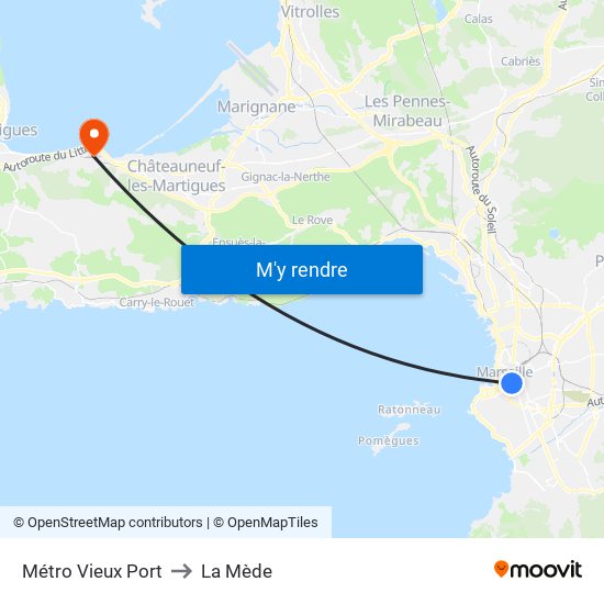 Métro Vieux Port to La Mède map