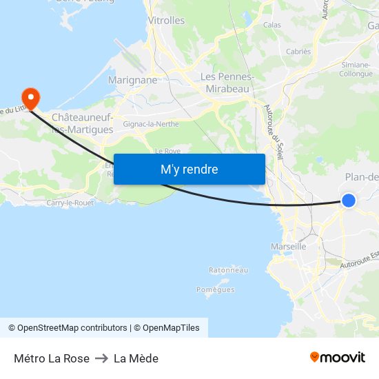 Métro La Rose to La Mède map